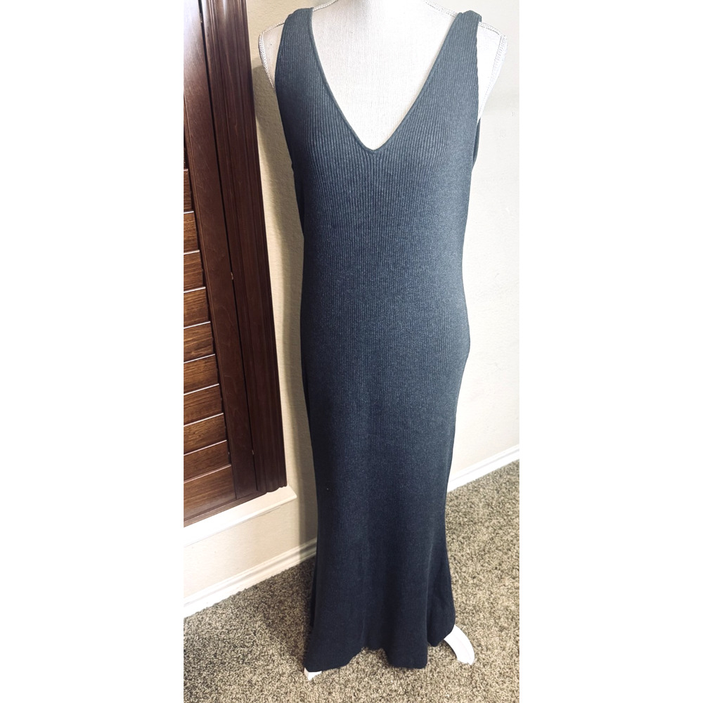 NWT Tasha Polizzi Gray ribbed Maxi Dress Western Zermatt tank sz L 100% cotton